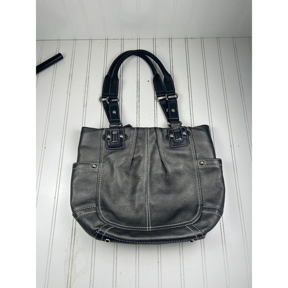Tignanello Vintage Y2K Gray Pebbled Genuine Leather Shoulder Bag Purse - Picture 2 of 11